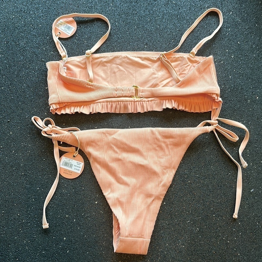 Women's Peach Ribbed Tie-Side Bikini Set - Picture 3 of 4